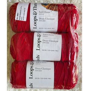 Loops & Threads Red Yarn 3 Pack Medium #4 Soft Classic 100% Acrylic 354 Yards